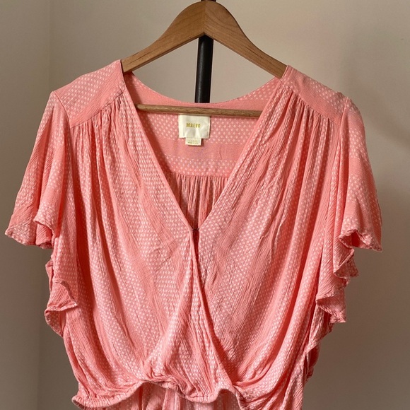 Maeve Tops - Maeve Coral Polka Dot Cropped Blouse